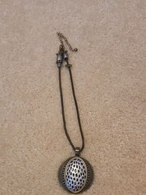 Vintage-Inspired Oval Pendant Necklace in Antique Bronze and Silver